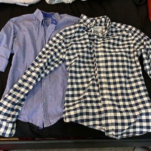 2 small men’s plaid collared work shirts.